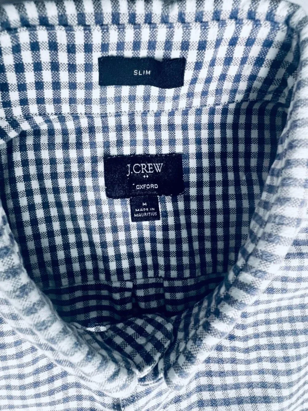 J.Crew Mens Gingham Long Sleeve Button Down Shirt Size Medium Blue White